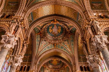 LYON, RHONE, FRANCE, OCTOBER 15, 2024 : interiors and architectural details of Basilica of Notre-Dame de Fourviere clipart