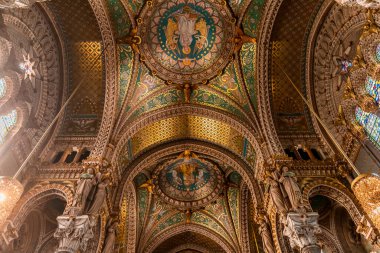 LYON, RHONE, FRANCE, OCTOBER 15, 2024 : interiors and architectural details of Basilica of Notre-Dame de Fourviere clipart