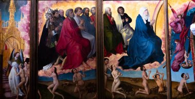 BEAUNE, BURGUNDY, FRANCE, OCTOBER 27, 2024 : The Last Judgement,  large  altarpiece painting by Netherlandish artist Rogier van der Weyden, years 1443 to 1451, in Hospices de Beaune clipart