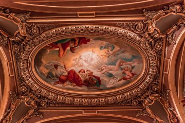 PARIS, FRANCE, 22 ARALIK 2012: Opera de Paris 'teki tavan fresklerinin iç görünümü, Palais Garnier 