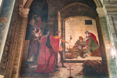 PARIS, FRANCE, 29 MAYIS 2025: 19. yüzyılda çeşitli anonimmus atölyelerinde Saint Sulpice kilisesinde yanal şapel detayları ve freskler