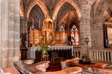 TREGUIER, COTES D 'ARMOR, BRANY, FRANCE, 2025: Katedral Saint Tugdual' ın mimari detayları
