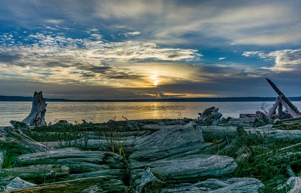 Grumlig Solnedgång Havet Washington State — Stockfoto