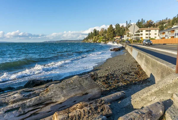 stock image Road and shoreline at Redondo Beach, Washington.