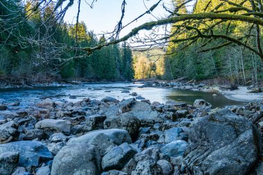 Washington 'daki Snoqaulmie Nehri' nde büyük kayalar var..