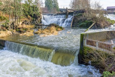 A landscape shot of upper Tumwater Falls in Washington State.