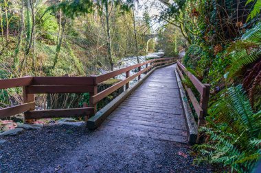 A walkway along the Deschutes River in Tumwater, Washington.