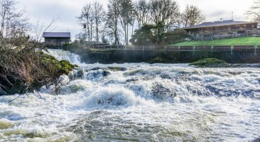 A close-up shot of whitewater at Tumwater Falls in Washington State.