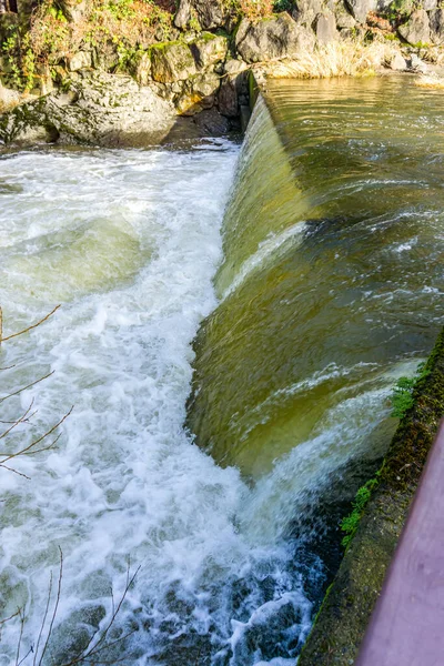 A close-up shot of cascading water in Tumwater, Washington.
