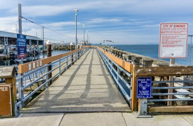 A view of the architecture of the Edmonds Pier in Edmonds, Washington.