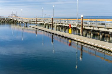 A view of the architecture of the Edmonds Pier in Edmonds, Washington.