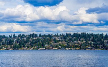 Bellevue, Washington 'daki Washington Gölü boyunca rıhtım evleri.