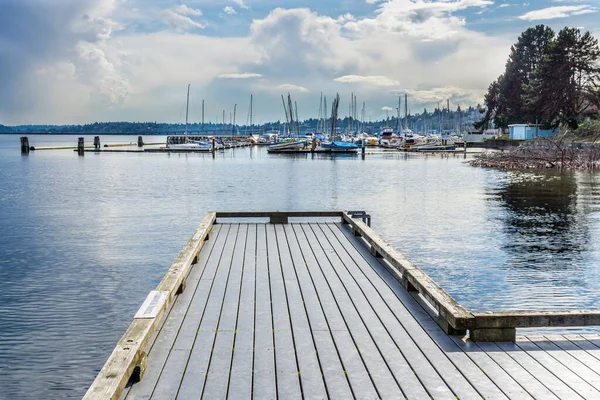 stock image A view of boats moored at the marina in the Leschi section of Seattle, Washington.