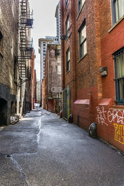 stock image Buildings line an alley in Seattle, Washington.