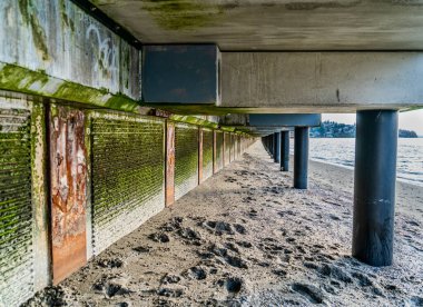 Redondo Beach, Washington 'daki sahil yolunun altında kum var. Öncü satır.