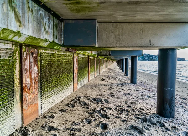 Sabbia Sotto Pontile Redondo Beach Washington Linea Testa — Foto Stock