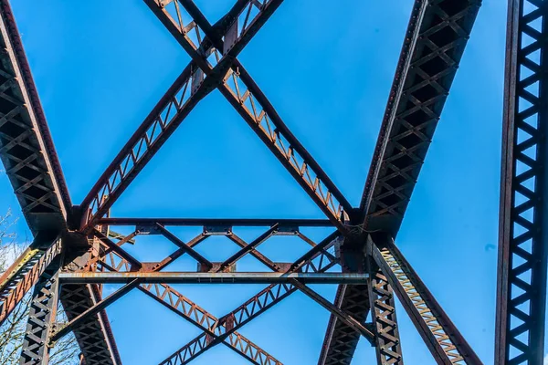 Zbliżenie Spięcia Mostu Szlaku Cedar River Trail Reonton Waszyngton — Zdjęcie stockowe