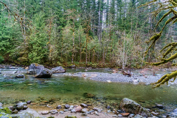 stock image A view of the Snoqualmie River near Twin Falls in Washington State.