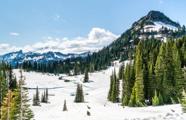 Washington 'da bulutlar Rainier Dağı' nı kısmen kaplıyor.
