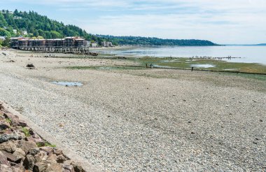 Weest Seattle, Washington 'da kıyı boyunca evler. Dalgalar alçaldığında.