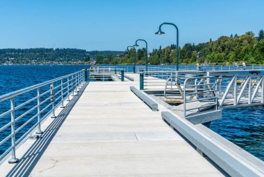 Renton, Washington 'daki Gene Coulon Parkı' ndaki rıhtım manzarası.