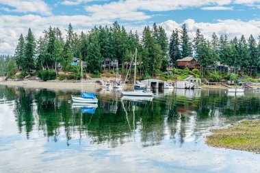 Washington 'daki Fox Adası' nda tekneli küçük bir körfez..