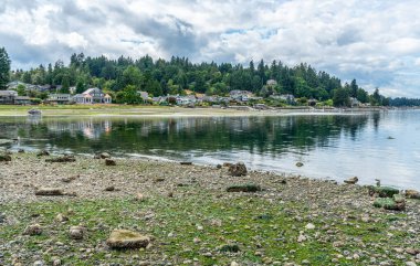 Gig Limanı, Washington yakınlarındaki Fox Adası 'ndaki su evi manzarası..