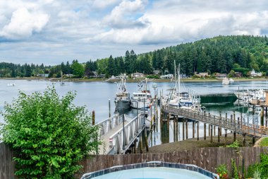 Gig Limanı, Washington 'daki rıhtım ve tekne manzarası..