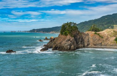 Oregon 'daki Arch Rock State Parkı yakınlarındaki manzaralı kıyı şeridi..