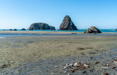 Brookings, Oregon yakınlarındaki Whaleshead Sahili 'ndeki kaya oluşumlarının görüntüsü..