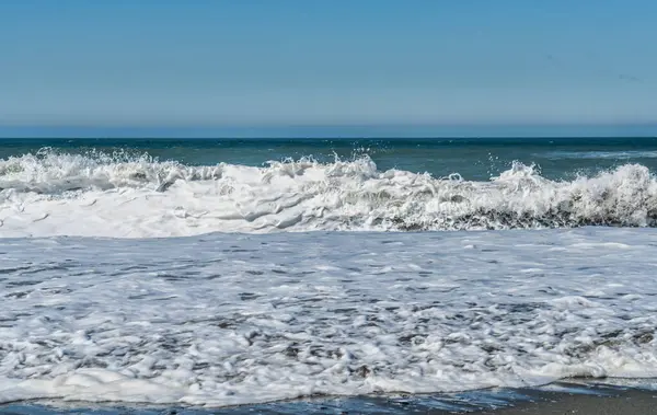 Oregon 'da bir plajda köpüklü bir kıyı molası.