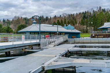 Renton, Washington 'daki Gene Coulon Parkı' ndaki rıhtım manzarası.