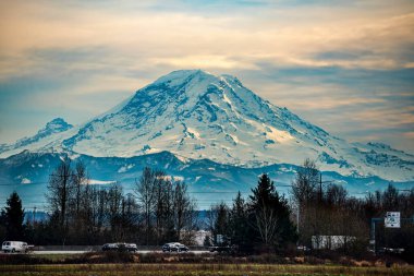 Kent, Washington 'dan Rainier Dağı manzarası.