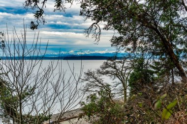 Puget Sound 'un karşısındaki olimpik dağ sırasının manzarası..