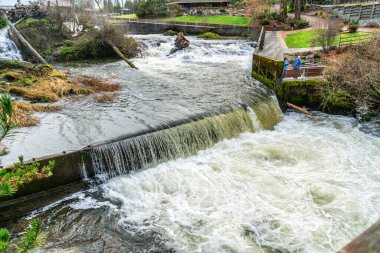 Washington 'daki Tumwater Şelalesi' nde camdan bir duvar..