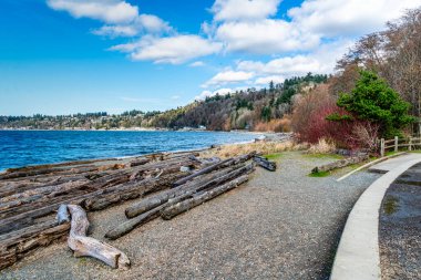 Burien, Washington 'daki Seahurst Beach Park' tan deniz manzaralı bir ev..