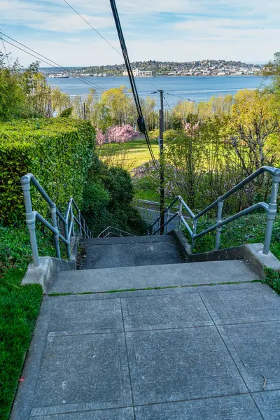 ワシントン州ウエストシアトルの急な階段からの眺め — ストック写真