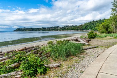 Burien, Washington 'daki Seahurst Beach Park' tan Puget Sound 'un manzara görüntüsü..