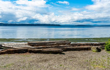 Burien, Washington 'daki Seahurst Beach Park' tan Puget Sound 'un manzara görüntüsü..