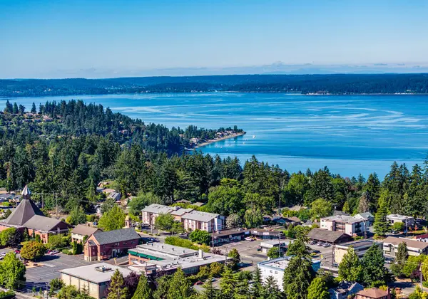 stock image An aerial view of Three Tree Point in Burien, Washington.