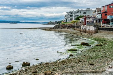 A view of the shoreline in West Seattle, Washington on a cloudy day. clipart