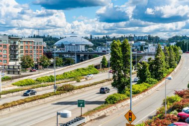 A view of the freeway and the Tacoma Dome in Tacoma, Washington. clipart