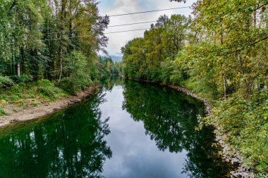 North Bend, Washington 'daki Reinig köprüsünden Snoqualmie Nehri manzarası.