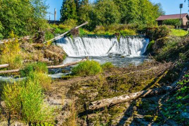 Tumwater, Washington 'daki Brewery Park' ta bir şelale manzarası.