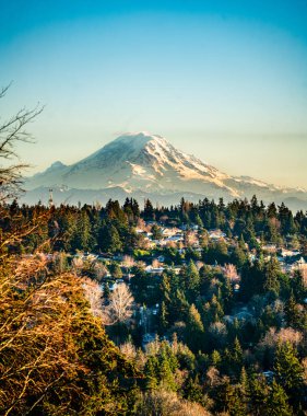 A view of Mount Rainier from Burien, Washington. clipart