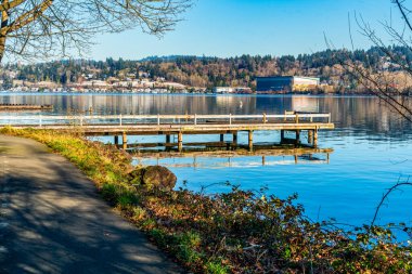 A pier along the shore of Mercer Island in Washington State. clipart