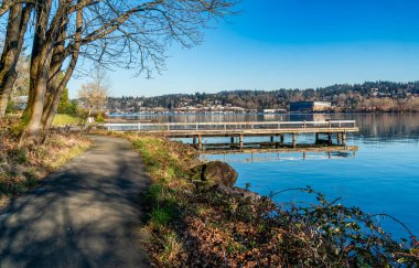 A pier along the shore of Mercer Island in Washington State. clipart