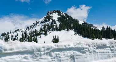 Washington 'da Rainier Dağı yakınlarında karlı bir dağ tepesi.