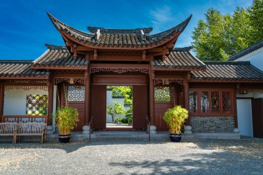 Güney Seattle, Washington 'daki bir Çin tapınağının mimarisi..