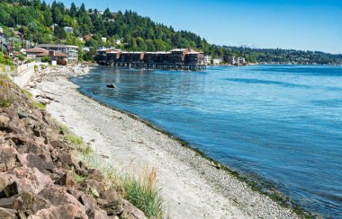 Batı Seattle, Washington 'daki evler ve kıyı şeridi manzarası.
